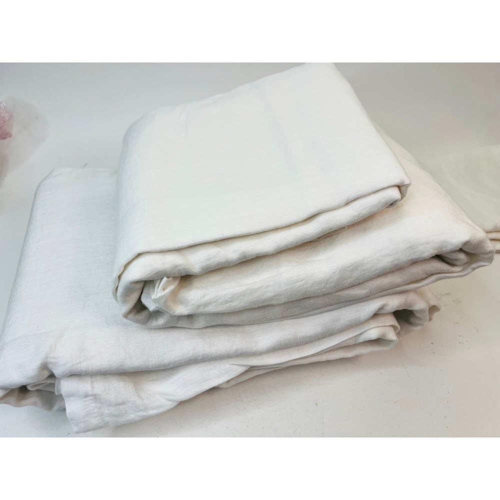 Quince White Linen Sheet Set King Size Luxury Breathable Bedding 4 Piece Solid